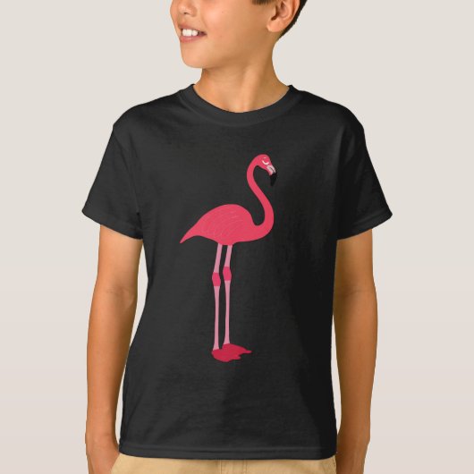 ピンクフラミンゴの子供用ダークカラーデザイン Tシャツ (正面)