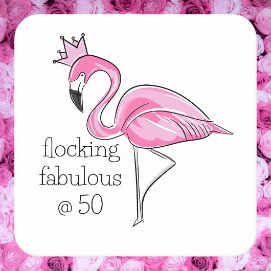 ピンクフラミンゴの王冠 Flocking Fabulous at Fifty スクエアペーパーコースター