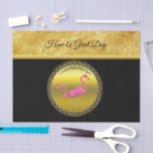 ピンクフラミンゴの立ち並ぶ金ゴールドフォイルのテクスチャ 薄葉紙 (クラフト)