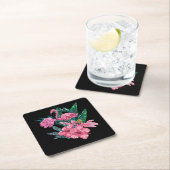 ピンクフラミンゴの鳥の水彩画 スクエアペーパーコースター (インサイチュ)