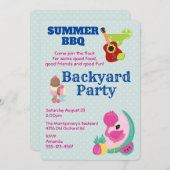 ピンクフラミンゴアイスクリームBBQパーティー招待状 招待状 (正面/裏面)