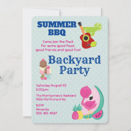 ピンクフラミンゴアイスクリームBBQパーティー招待状 招待状