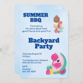 ピンクフラミンゴアイスクリームBBQパーティー招待状 招待状 (正面/裏面)