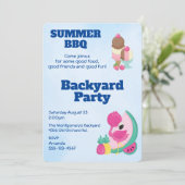 ピンクフラミンゴアイスクリームBBQパーティー招待状 招待状 (スタンド正面)