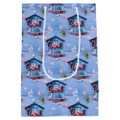 ピンクフラミンゴアイランドトロピカルビーチゲタウェイ ミディアムペーパーバッグ (裏面)