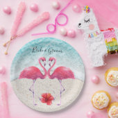 ピンクフラミンゴアットザビーチ結婚式紙プレート ペーパープレート (パーティー)