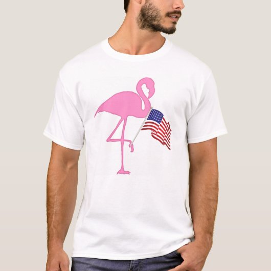ピンクフラミンゴアメリカ国旗 Tシャツ (正面)