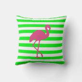 ピンクフラミンゴアンドライムストライプ クッション (裏面)