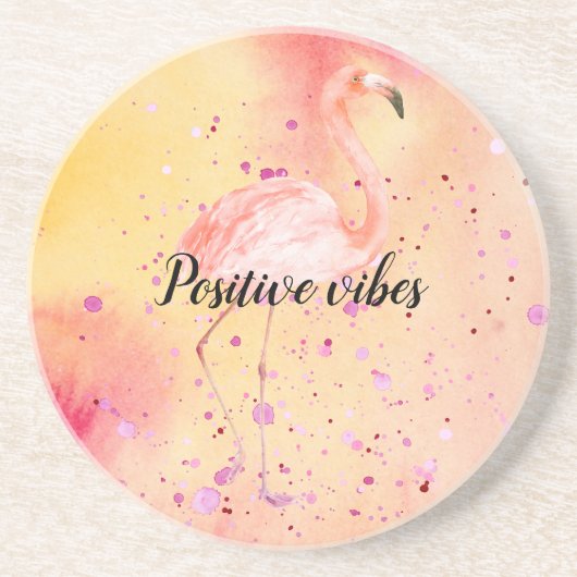 ピンクフラミンゴイエローピーチ絞り染め コースター (正面)