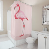 ピンクフラミンゴイラストレーション熱帯鳥かわいい シャワーカーテン (インサイチュ)