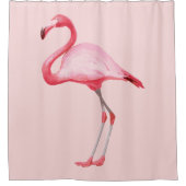 ピンクフラミンゴイラストレーション熱帯鳥かわいい シャワーカーテン (正面)