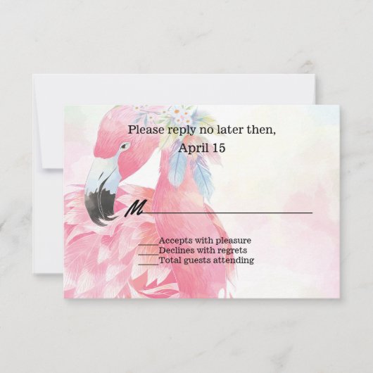 ピンクフラミンゴウェディングRSVPカード 出欠カード (正面)