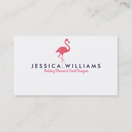 ピンクフラミンゴウォーターカラーイラストレーション 名刺 (正面)