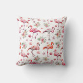ピンクフラミンゴウォーターカラーフローラ クッション (正面)