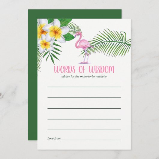 ピンクフラミンゴウォーターカラーベビーシャワーママアドバイス アドバイスカード (正面/裏面)
