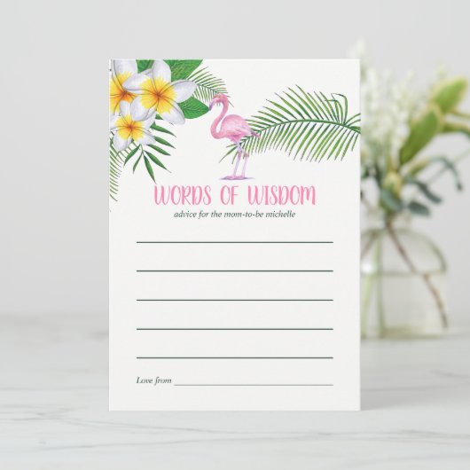ピンクフラミンゴウォーターカラーベビーシャワーママアドバイス アドバイスカード (スタンド正面)