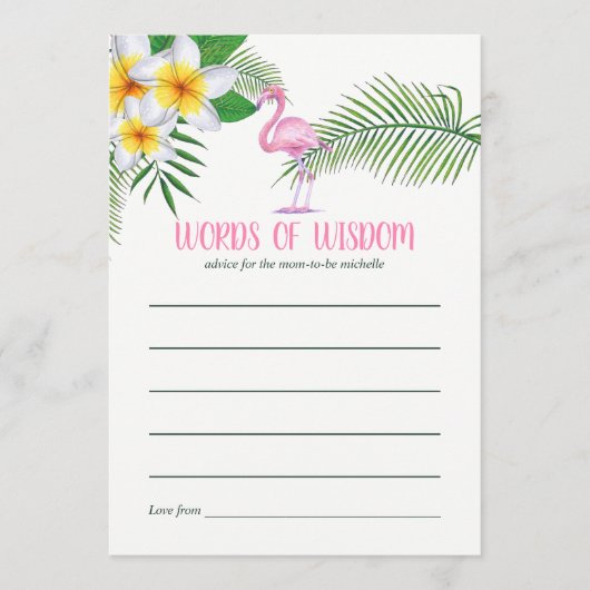 ピンクフラミンゴウォーターカラーベビーシャワーママアドバイス アドバイスカード (正面)