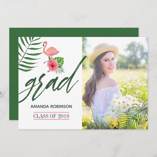 ピンクフラミンゴウォーターカラールアウ（ハワイ式宴会）グラッドアナウンス 案内状 (正面/裏面)