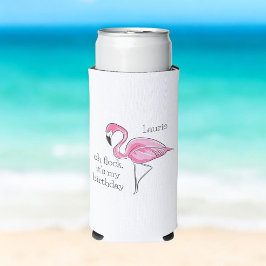 ピンクフラミンゴオフロック私の誕生日カスタム スリム缶クーラー