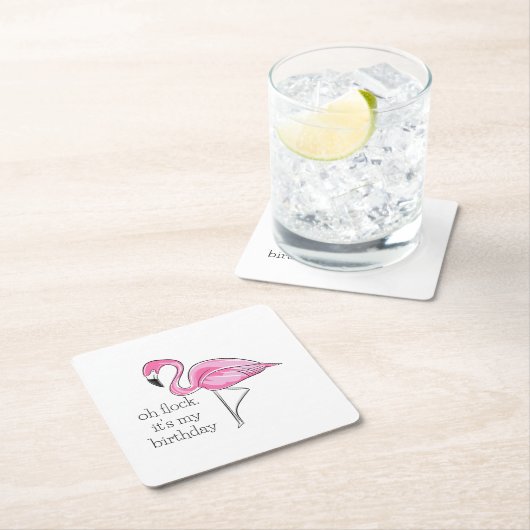 ピンクフラミンゴオフロック私の誕生日 名門私立校風の スクエアペーパーコースター (インサイチュ)