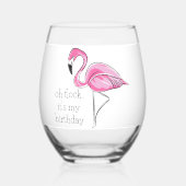 ピンクフラミンゴオフロック私の誕生日 名門私立校風の ステムなしワイングラス (裏面)