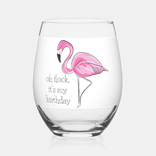 ピンクフラミンゴオフロック私の誕生日 名門私立校風の ステムなしワイングラス (裏面)