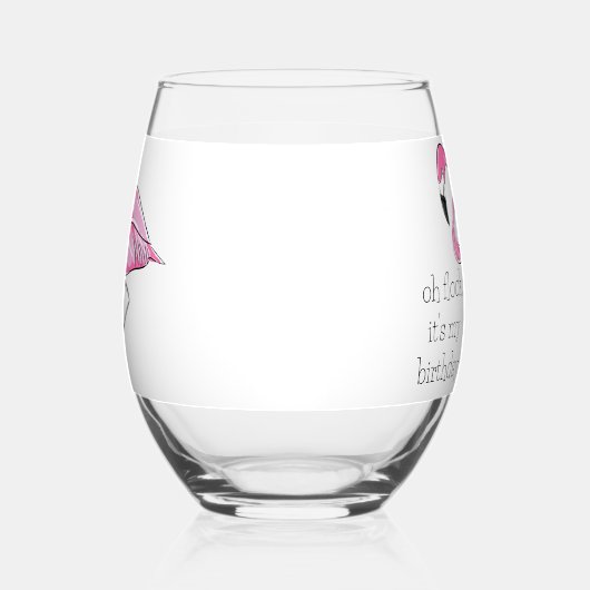 ピンクフラミンゴオフロック私の誕生日 名門私立校風の ステムなしワイングラス (左)