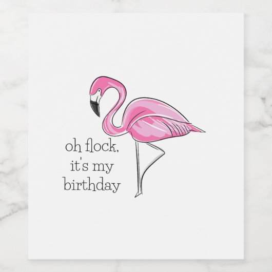 ピンクフラミンゴオフロック私の誕生日 名門私立校風の ワインラベル (シングルラベル)