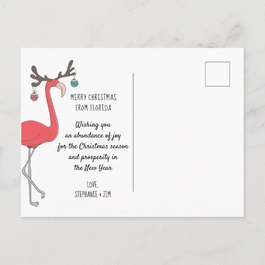 ピンクフラミンゴオンサンディビーチホリデーグリーティングカード 案内ポストカード (裏面)
