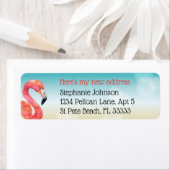 ピンクフラミンゴオン《写真》ぼけ味ビーチ新しいアドレス ラベル (インサイチュ)