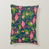 ピンクフラミンゴオーナメントをストライプのターコイズに アクセントクッション (裏面(縦))