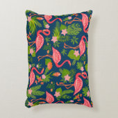 ピンクフラミンゴオーナメントをストライプのターコイズに アクセントクッション (正面(垂直))