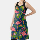 ピンクフラミンゴオーナメントをストライプのターコイズに エプロン (インサイチュ)