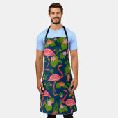 ピンクフラミンゴオーナメントをストライプのターコイズに エプロン (着用した状態)