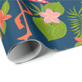 ピンクフラミンゴオーナメントをストライプのターコイズに ラッピングペーパー (ロールコーナー)