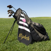 ピンクフラミンゴカスタム文字とストライプ ゴルフタオル (グリーン)