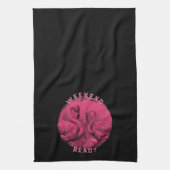 ピンクフラミンゴカスタム文字 キッチンタオル (縦)