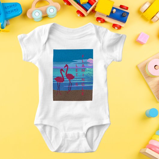 ピンクフラミンゴカップル日没ベビージャージーボディスーツ ベビーボディスーツ