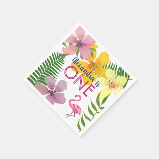 ピンクフラミンゴガール1歳の誕生日 スタンダードカクテルナプキン (角)