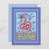 ピンクフラミンゴキュピッド及びバレンタ飛んでいるインハート シーズンポストカード (正面/裏面)