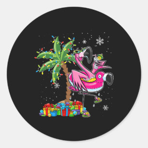 ピンクフラミンゴクリスマスパームツリートロピカルホテル ラウンドシール