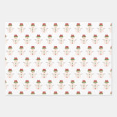 ピンクフラミンゴクリスマス雪だるまピンクホワイトレッド ラッピングペーパーシート (正面2)