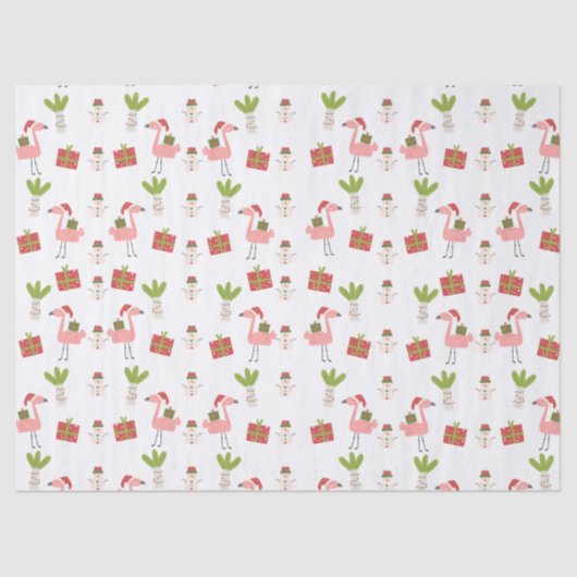 ピンクフラミンゴクリスマス雪だるまピンクホワイトレッド 薄葉紙 (正面)