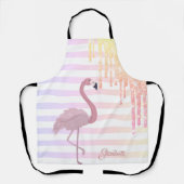ピンクフラミンゴグラデーション、グリッタードライストライププ エプロン (正面)