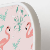 ピンクフラミンゴグリーン葉トレンディー熱帯おもしろい ピックルボールラケット (左詳細)