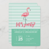 ピンクフラミンゴサマーパーティの招待状 招待状 (正面/裏面)