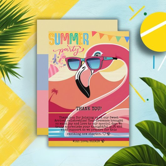 ピンクフラミンゴサマーパーティー サンキューカード