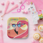 ピンクフラミンゴサマーパーティー ペーパープレート (パーティー)