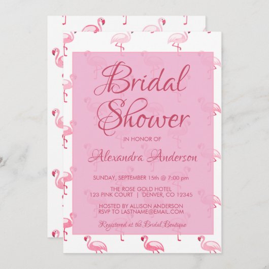 ピンクフラミンゴサマーブライダルシャワーパーティー 招待状 (正面/裏面)