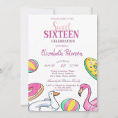 ピンクフラミンゴサマープールスウィート16パーティー 招待状 (正面)